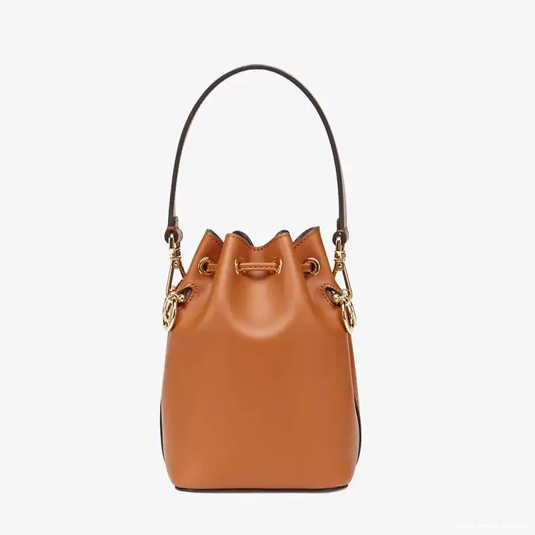 Cheap HOT Mini Tresor Bucket Calf In Brown Leather ROMA Mon Bag Fendi Logo 0506